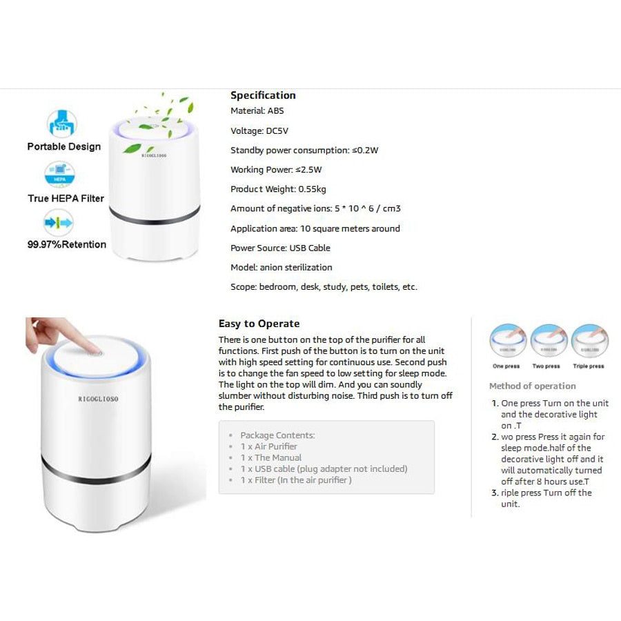 Air Purifier | Portable Ionizer Air Purifier
