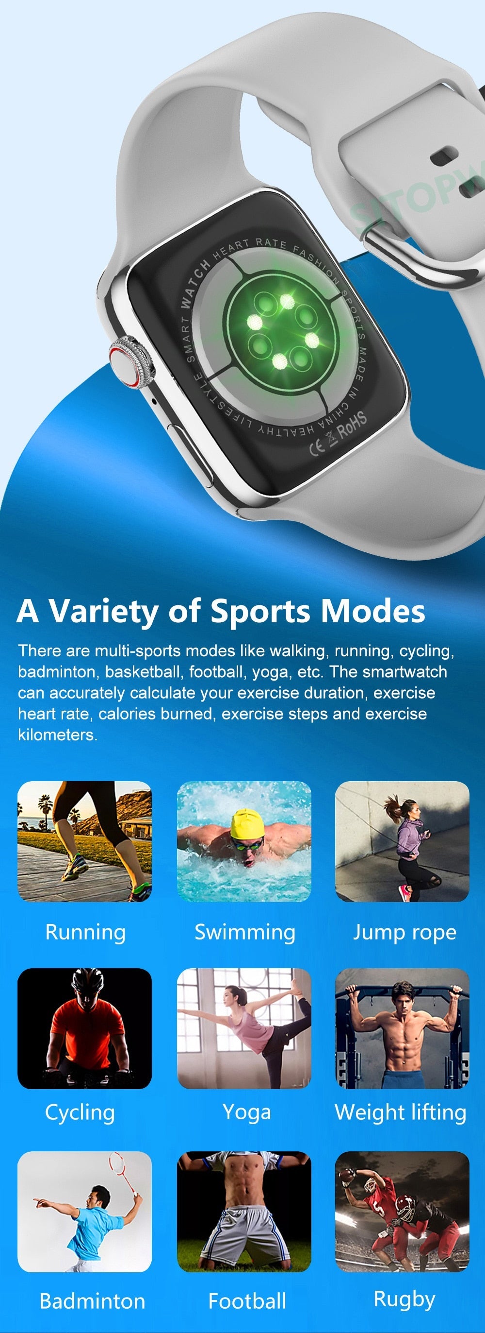 Smart Watch | Wireless Charging Fitness Tracker With 6 Straps encalife