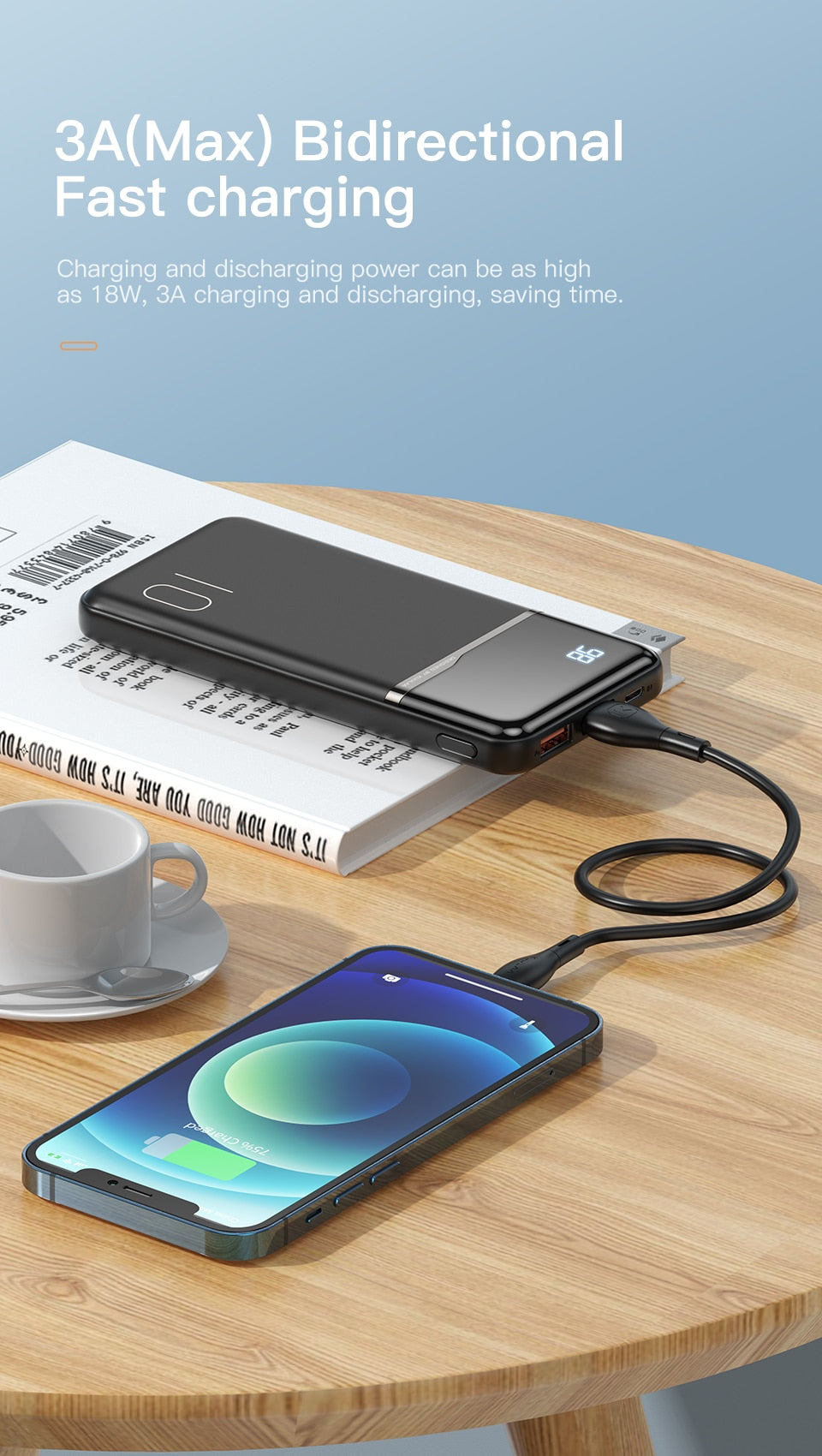Portable Charger | Black | 18W / 10,000mAh Power Bank encalife
