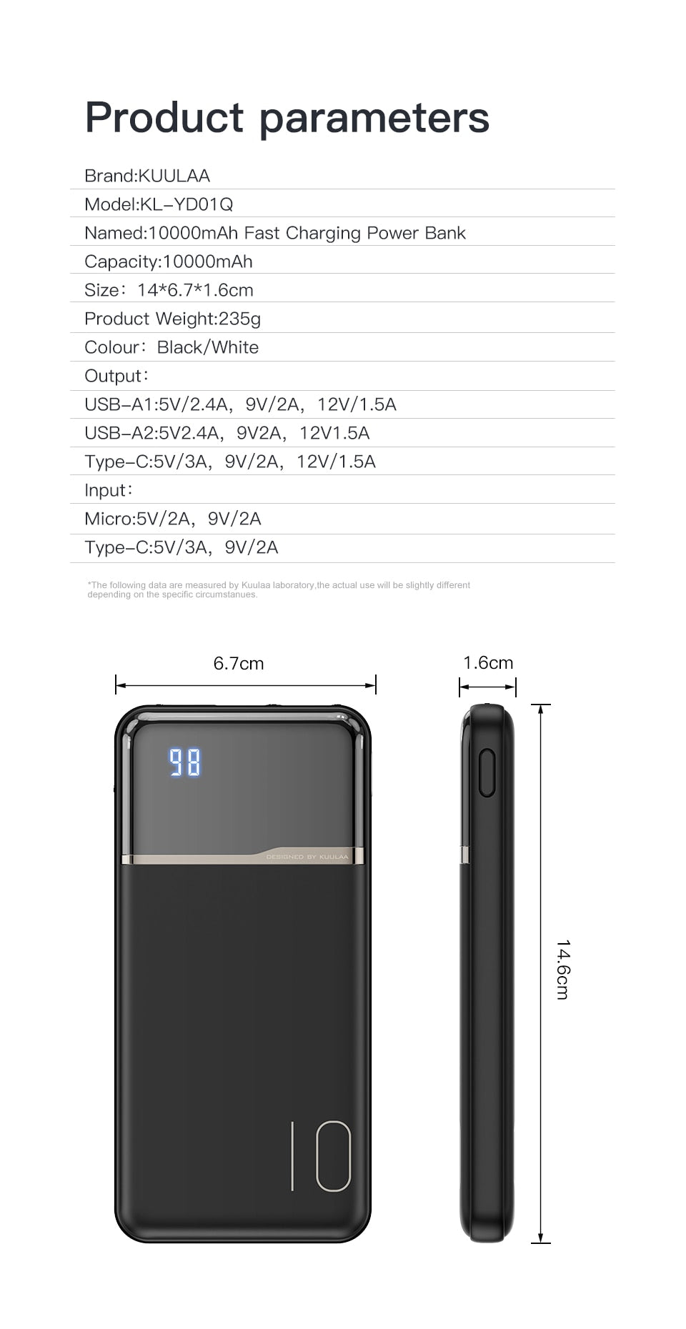 Portable Charger | Black | 18W / 10,000mAh Power Bank encalife