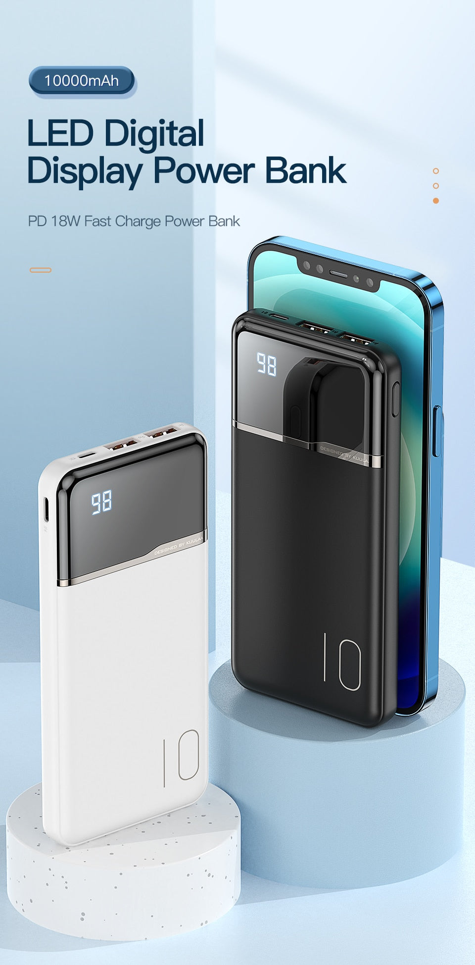 Portable Charger | Black | 18W / 10,000mAh Power Bank encalife