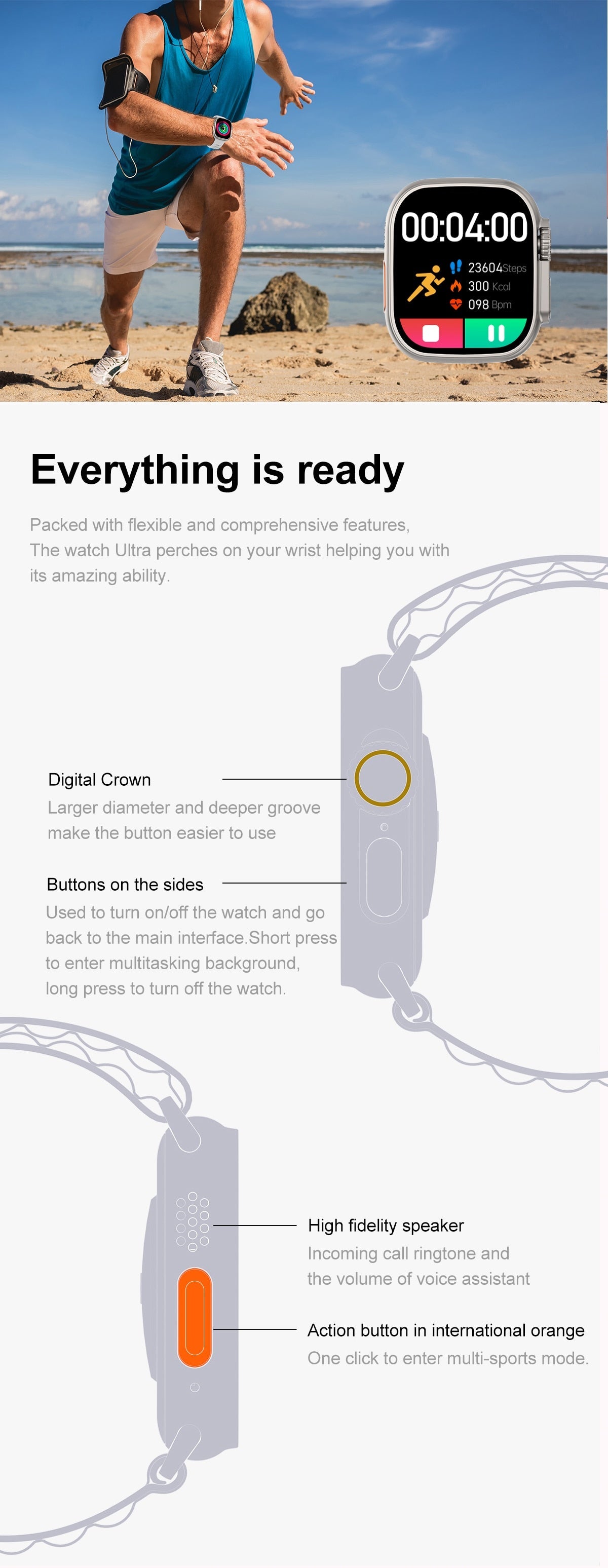 Ultra Smart Watch | Smart Phone Compatible Fitness Tracker encalife