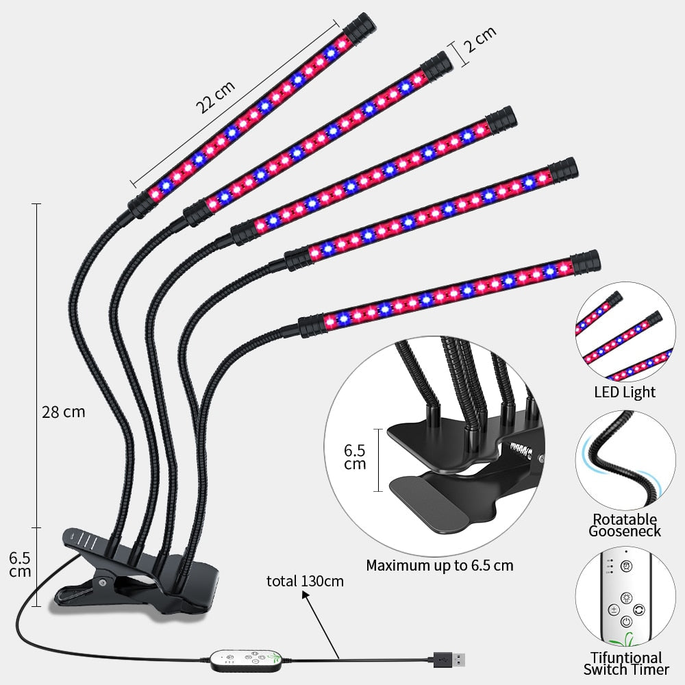 Grow Light For Indoor Plants | 5-Head Full Spectrum encalife