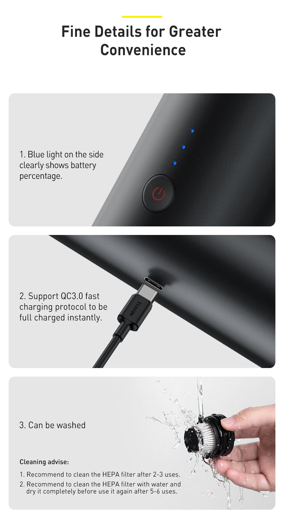 Powerful Handheld Vacuum | With LED Light encalife