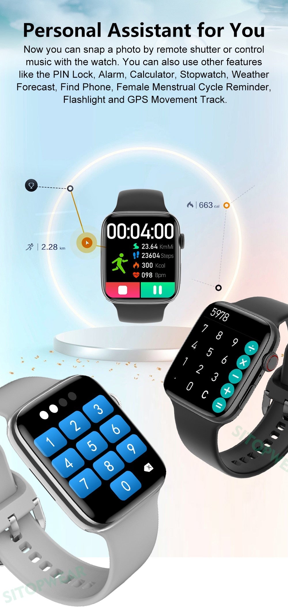 Smart Watch | Wireless Charging Fitness Tracker With 6 Straps encalife