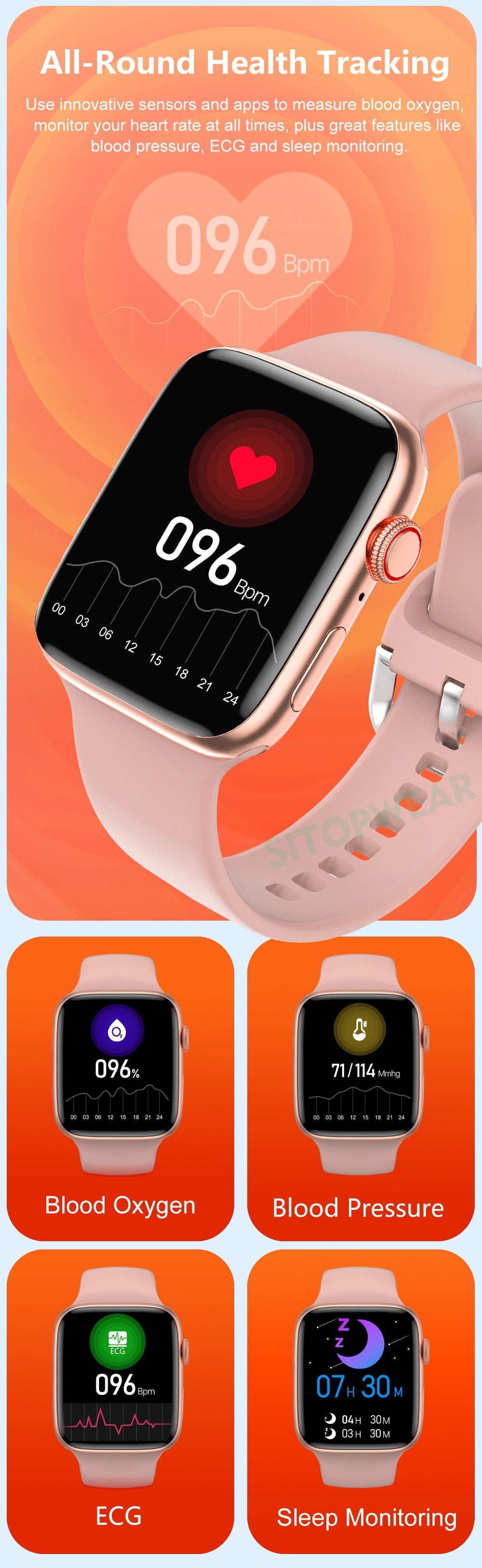 Smart Watch | Wireless Charging Fitness Tracker With 6 Straps encalife