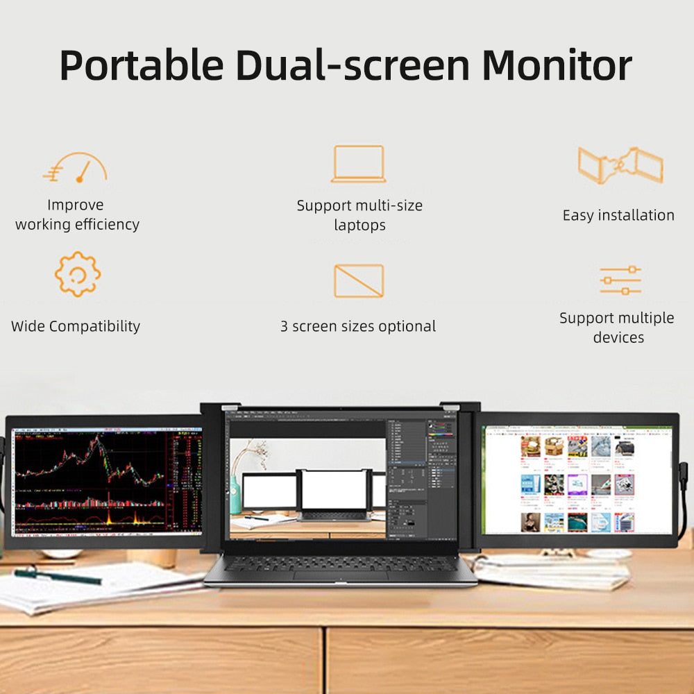 Triple Portable Laptop Monitor | Screen Extender | On-the-Go Ultra-Wide Display Solution encalife
