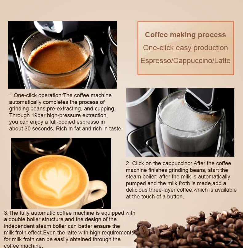 Automatic Espresso Machine | With Built-In Coffee Beans Grinder And Milk Foam Frother encalife