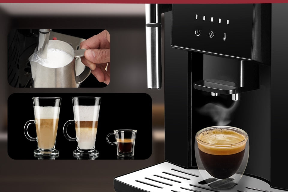 Automatic Espresso Machine | With Built-In Coffee Beans Grinder, Milk Frother, And Hot Water Dispenser encalife