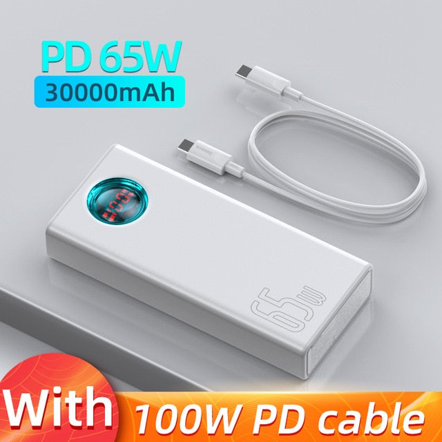 Portable Charger | White | 65W / 30,000mAh Power Bank encalife