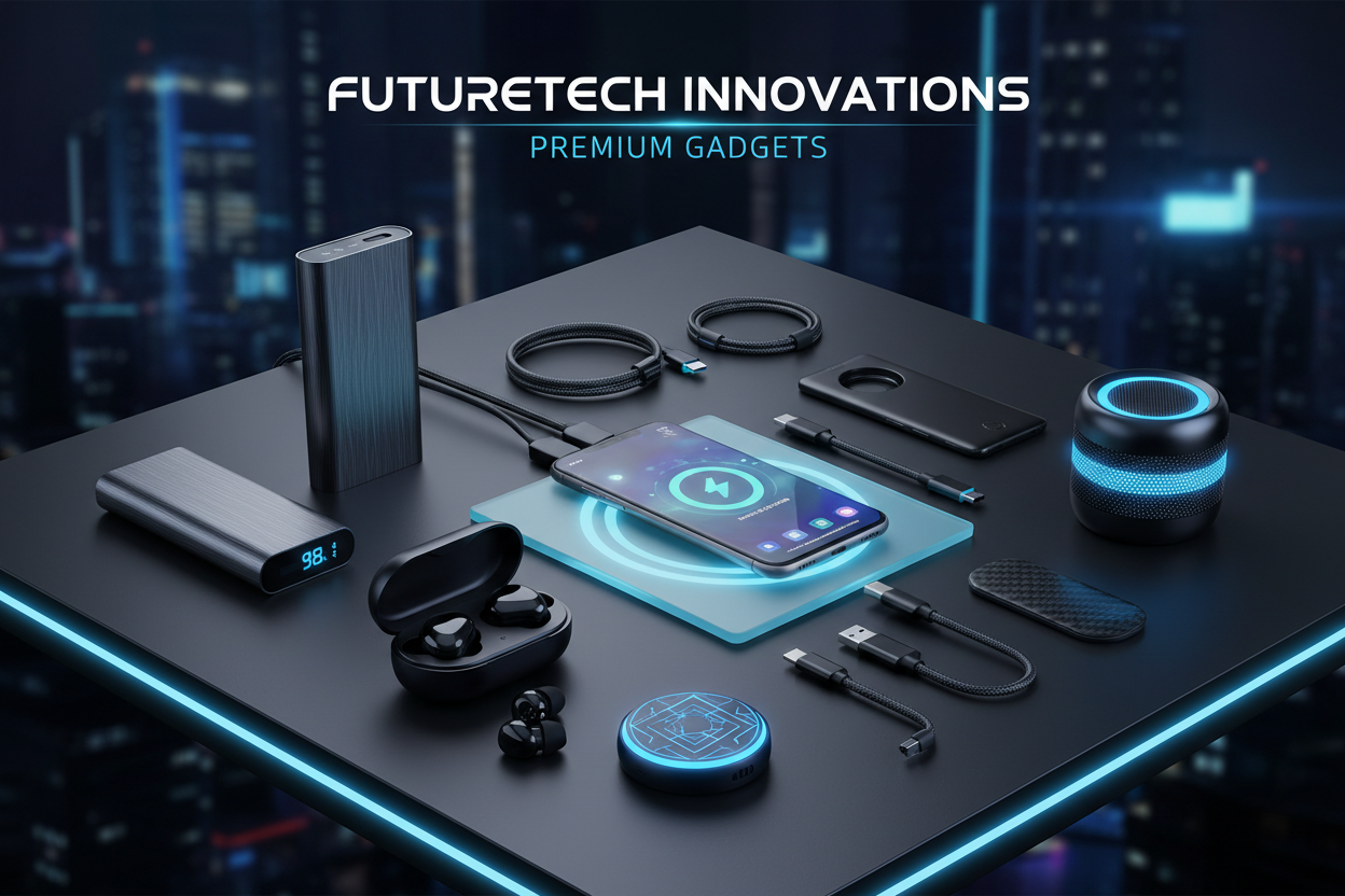 Pocket Tech collection featuring portable gadgets, wireless chargers, power banks, earbuds, and smart mobile accessories