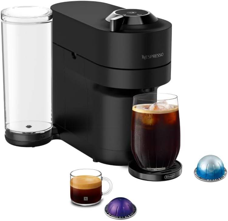 Black automatic espresso machine with removable water tank brewing coffee