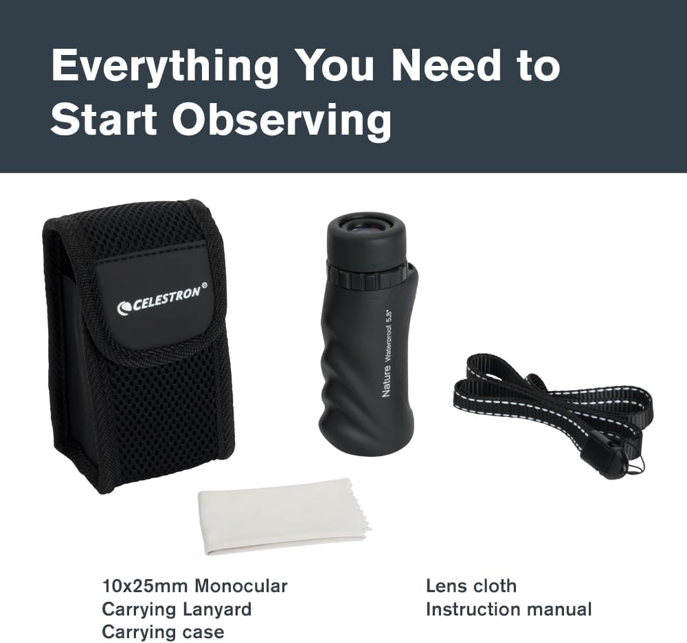 10x25 Black Waterproof Monocular encalife