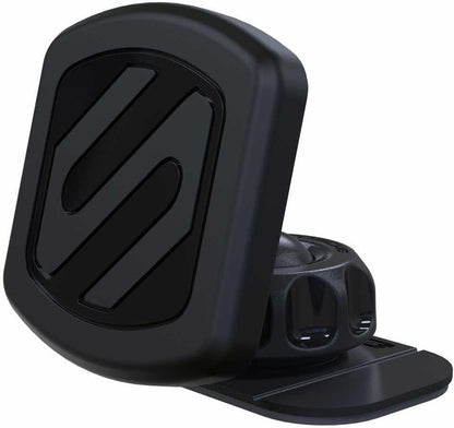 Black magnetic dashboard car phone mount holding a smartphone for navigation
