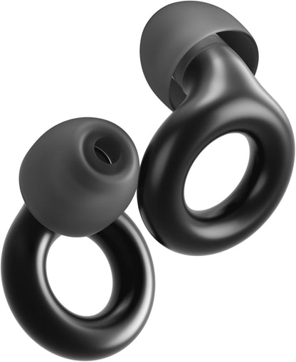 Black reusable concert earplugs for reducing loud environmental sound