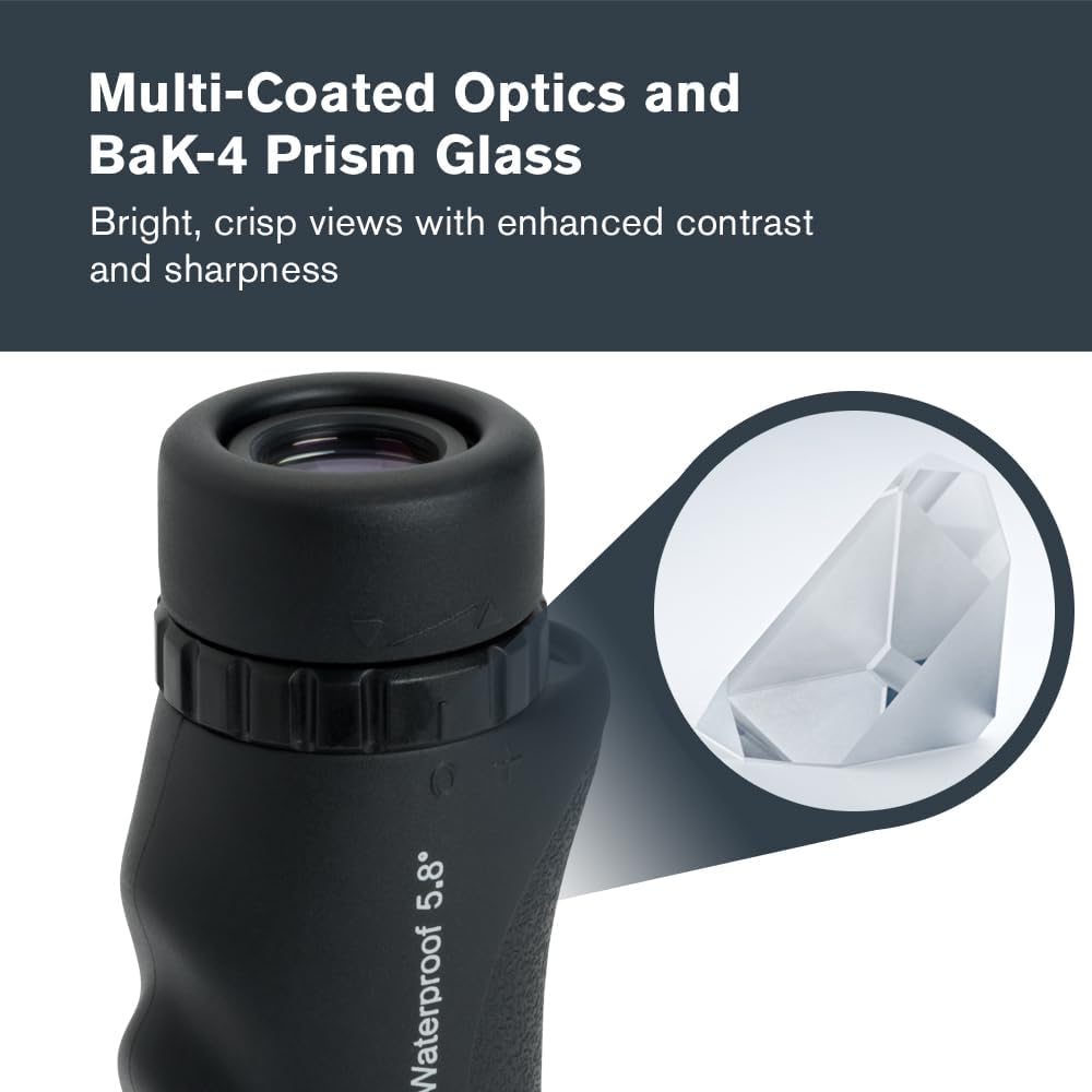 10x25 Black Waterproof Monocular encalife