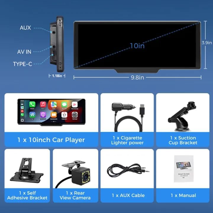 10.26 Inch Wireless Carplay Screen With Camera encalife