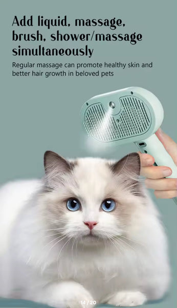 Pet Steam Grooming Brush – Soft Round-Tip Dog & Cat Comb with Spray, Massage & Hair Removal encalife