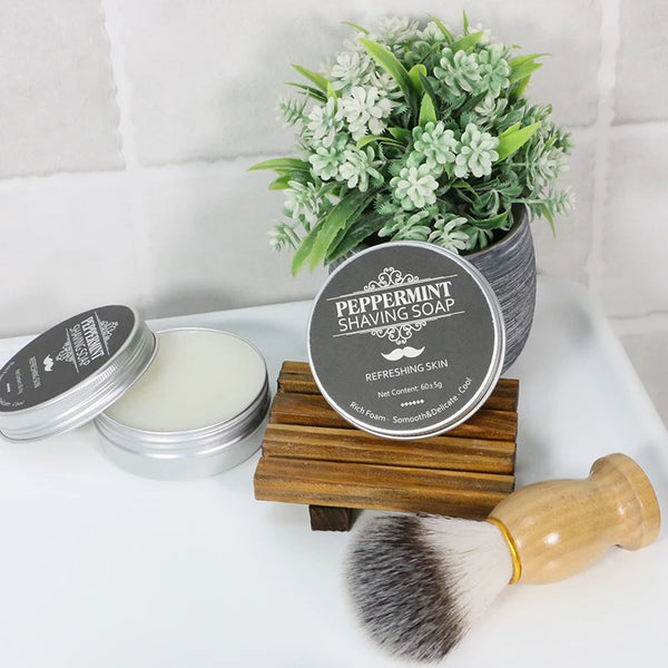 Aluminum Boxed Mint Scent Beard Cream: 60g Gentle Shaving Soap for Rich Lather