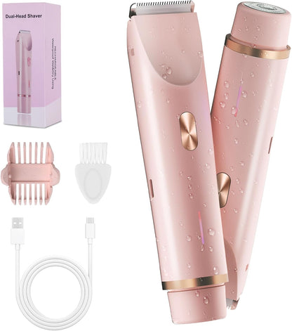 Dual head electric razor women use for bikini trimming, face, chin, underarms, legs, and body hair removal.