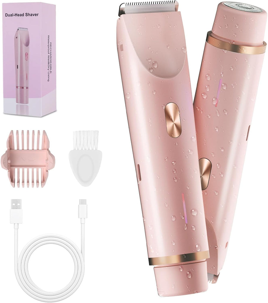 Dual head electric razor women use for bikini trimming, face, chin, underarms, legs, and body hair removal.