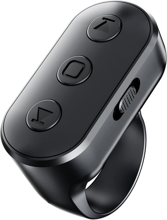 Ring E-Reader Remote controls scrolling videos and ebook pages on a tablet for comfortable hands free browsing.