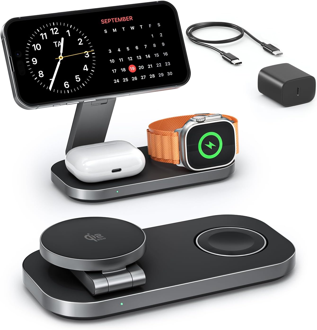 Foldable Qi2 25W Three-Device Fast Charging Station encalife