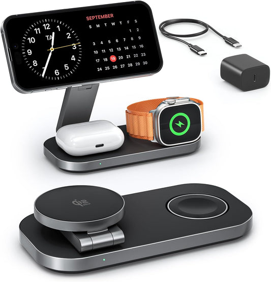 Foldable Qi2 25W Three-Device Fast Charging Station encalife