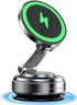 Black Magnetic MagSafe car mount charger with suction base on dashboard