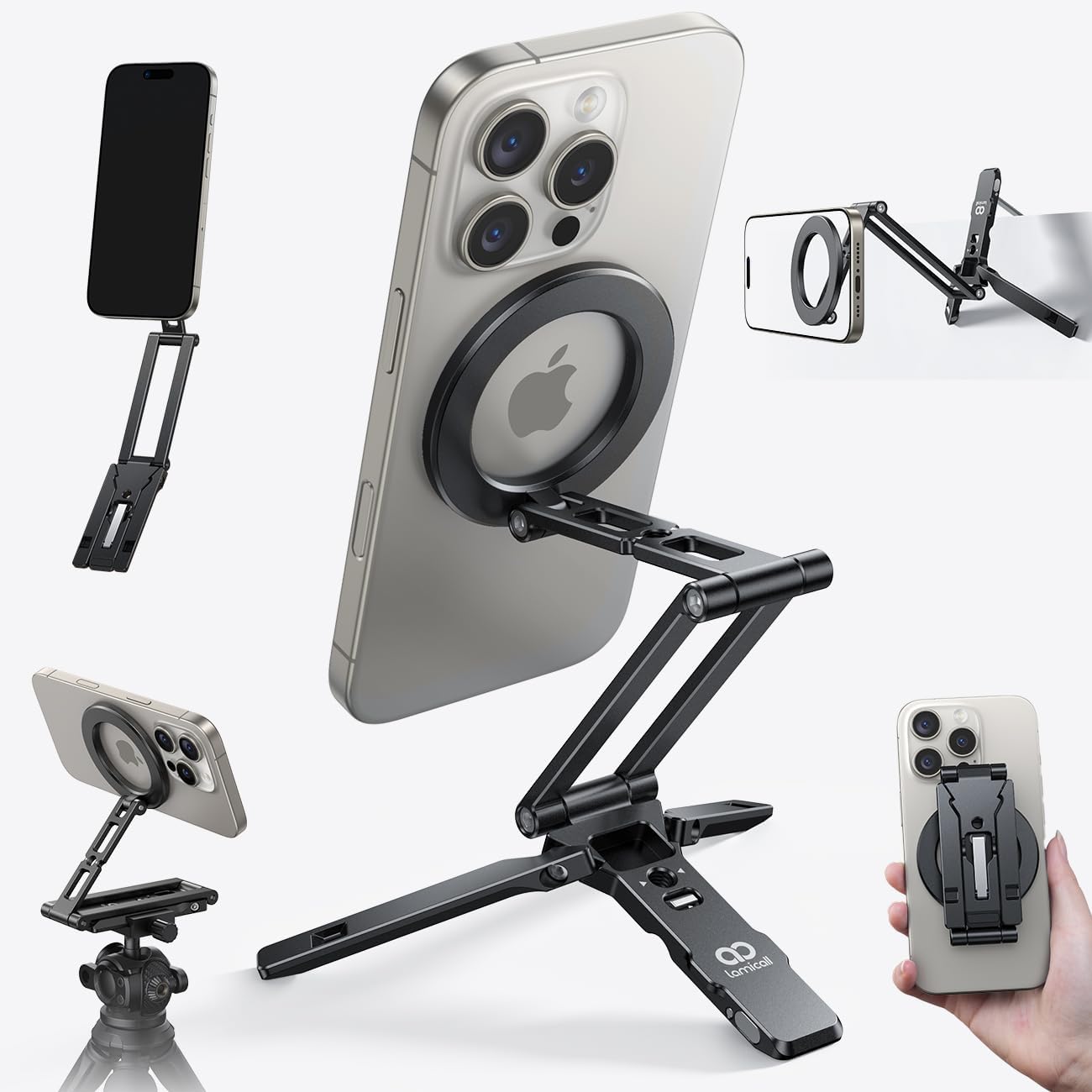 Portable aluminum mobile stand tripod with magnetic phone mount