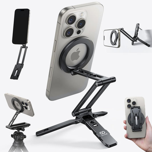 Portable aluminum mobile stand tripod with magnetic phone mount