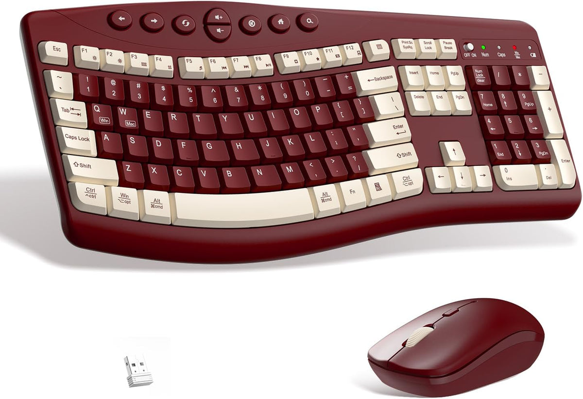 Wireless Keyboard Mouse Combo Ergonomic Gaming encalife