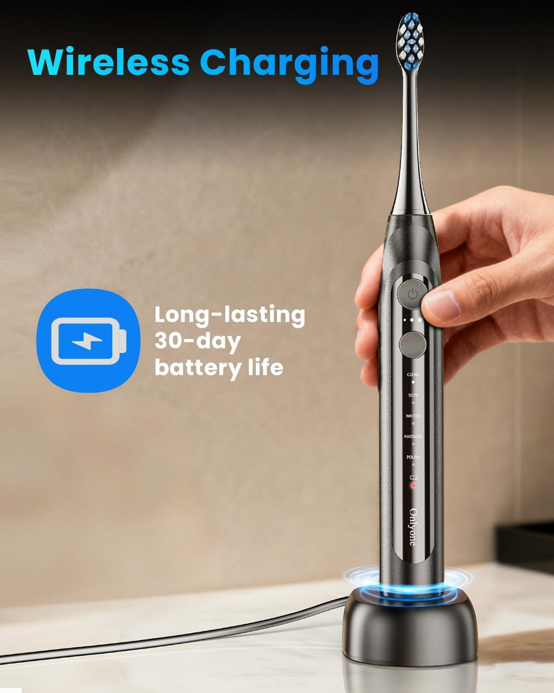Onlyone Ultrasonic Rechargeable Electric Toothbrush Adults encalife