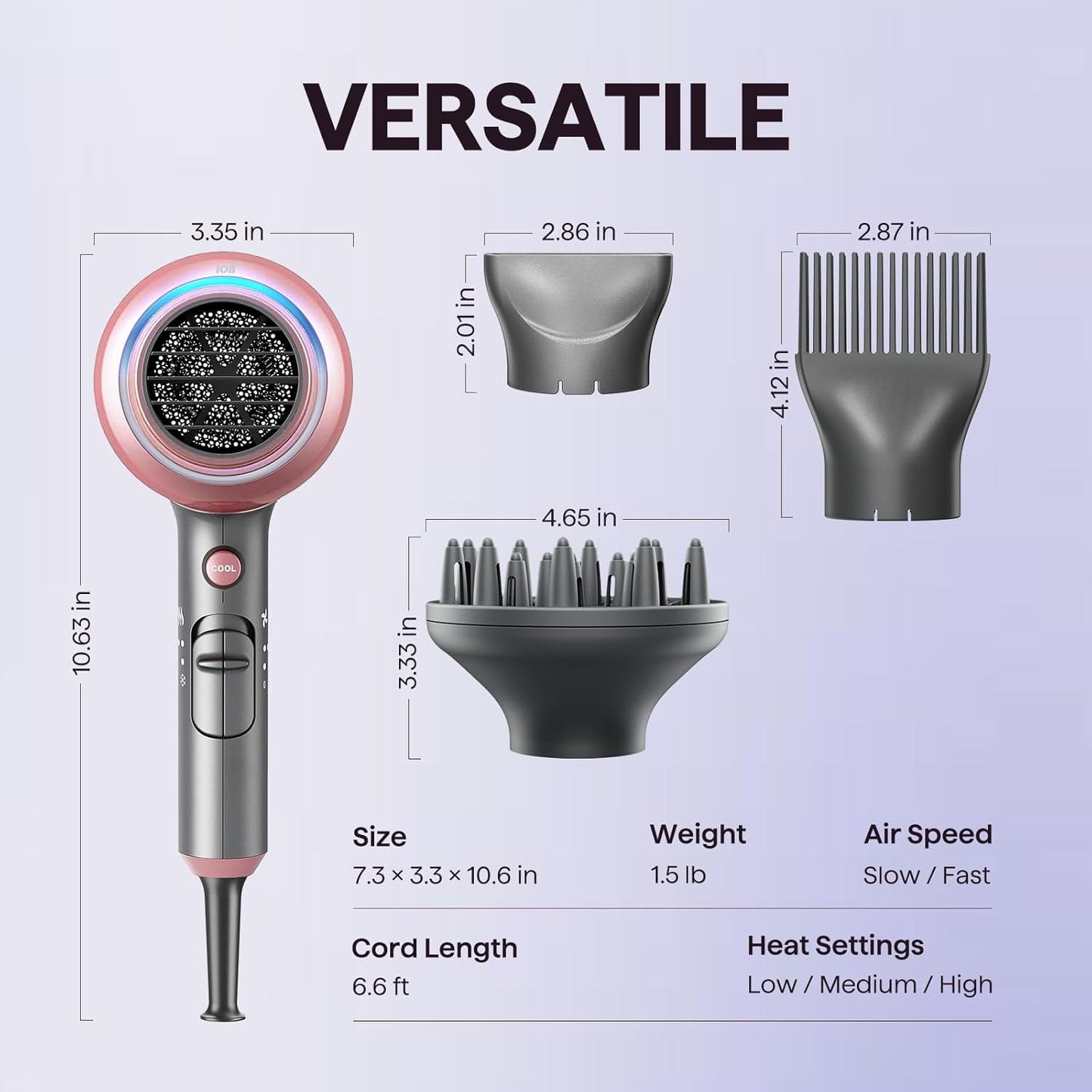 Rose Gold Ionic Hair Dryer | 1875W Blow Dryer for Curly Hair with Diffuser encalife