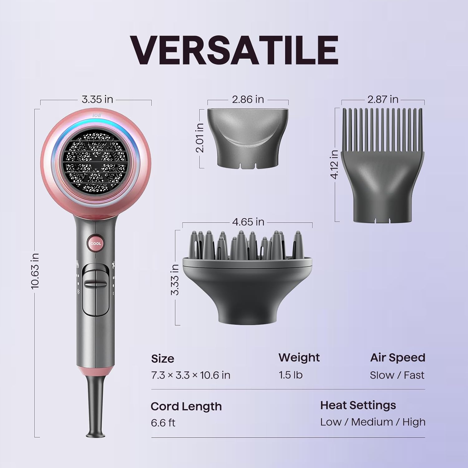 Rose Gold Ionic Hair Dryer | 1875W Blow Dryer for Curly Hair with Diffuser encalife