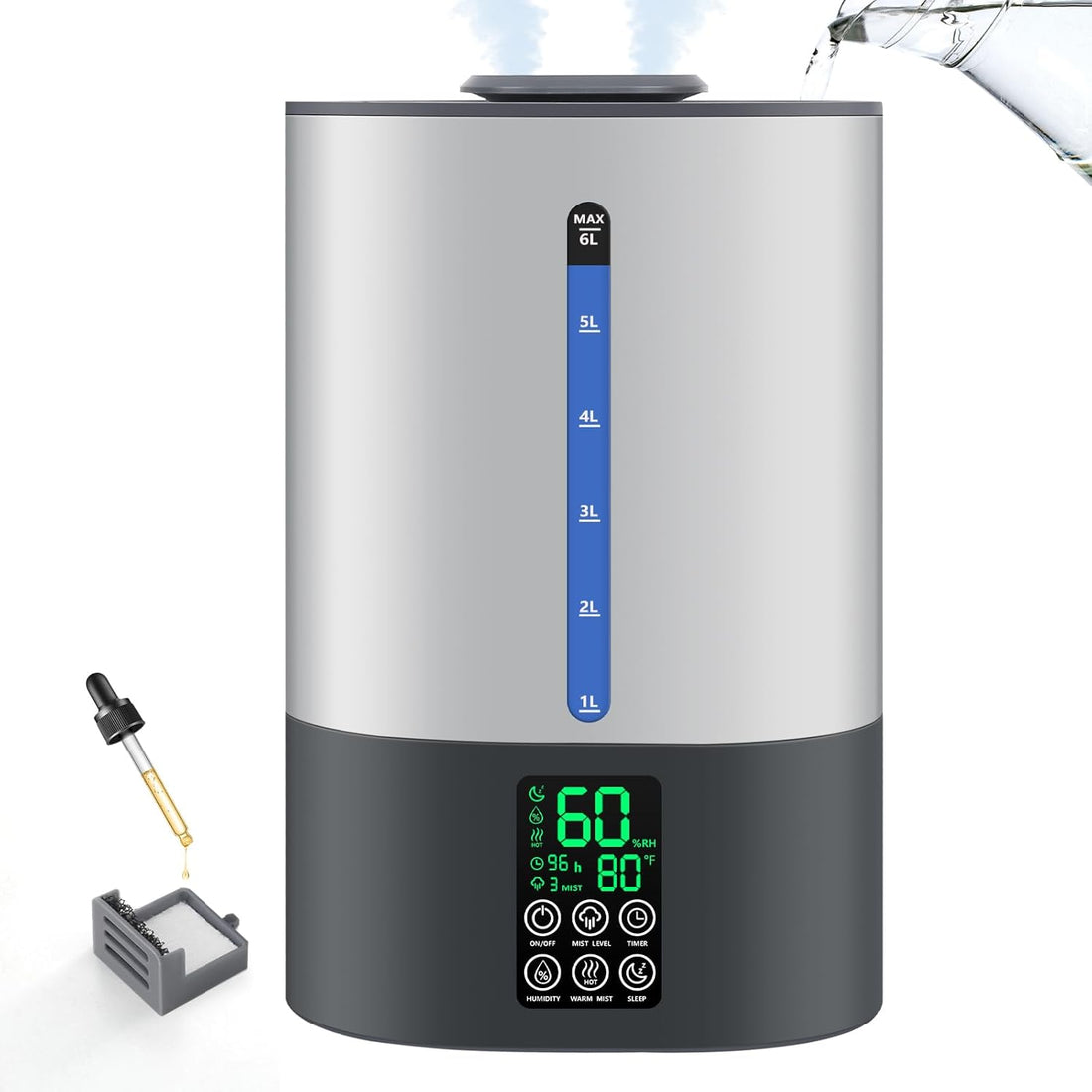 Warm &amp; Cool Mist Humidifier | 6L Capacity | With Essential Oil Diffuser encalife