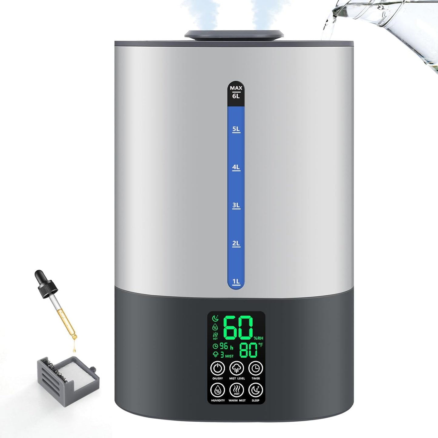 Warm & Cool Mist Humidifier | 6L Capacity | With Essential Oil Diffuser encalife