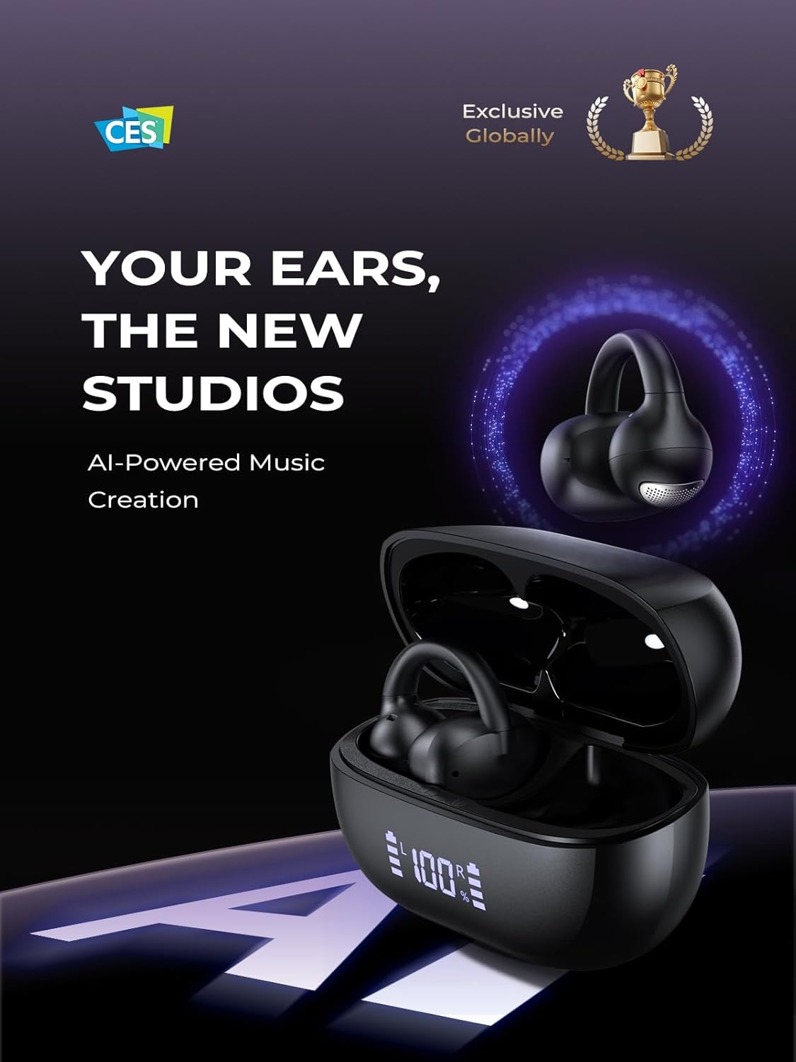 Open Ear Bluetooth Headphones with AI Music encalife
