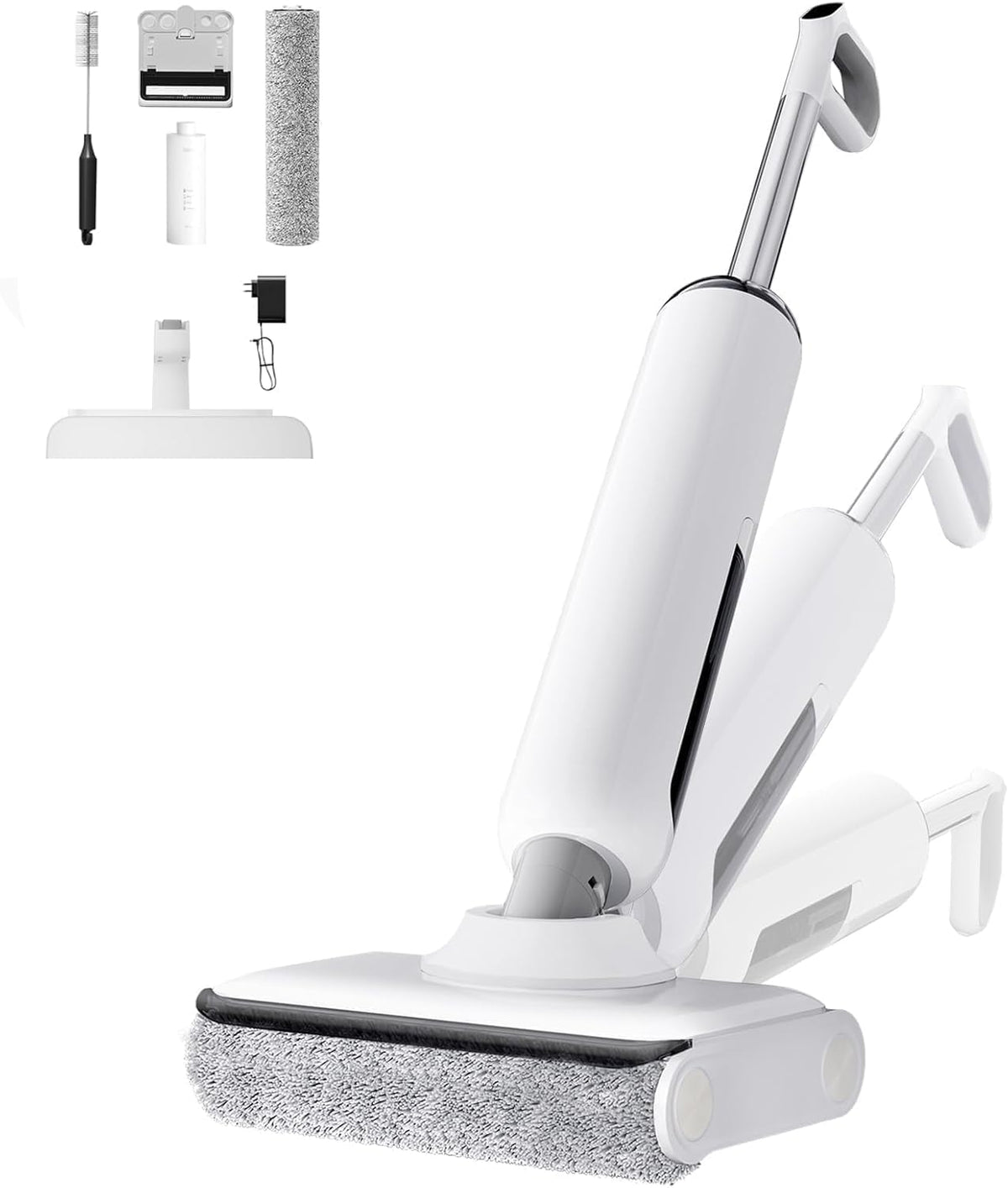 Floor washer vacuum with dual water tanks and roller brush