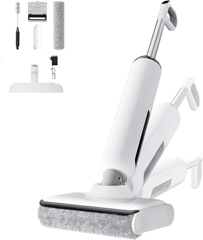 Floor washer vacuum with dual water tanks and roller brush