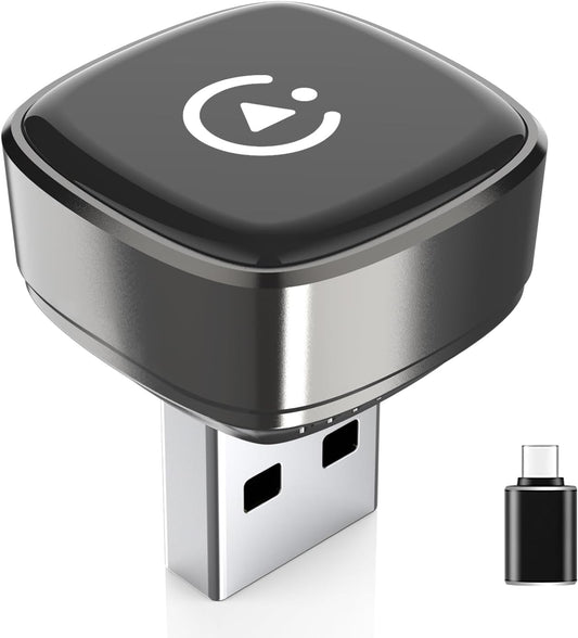 Compact stylish Grey CarPlay dongle close-up view