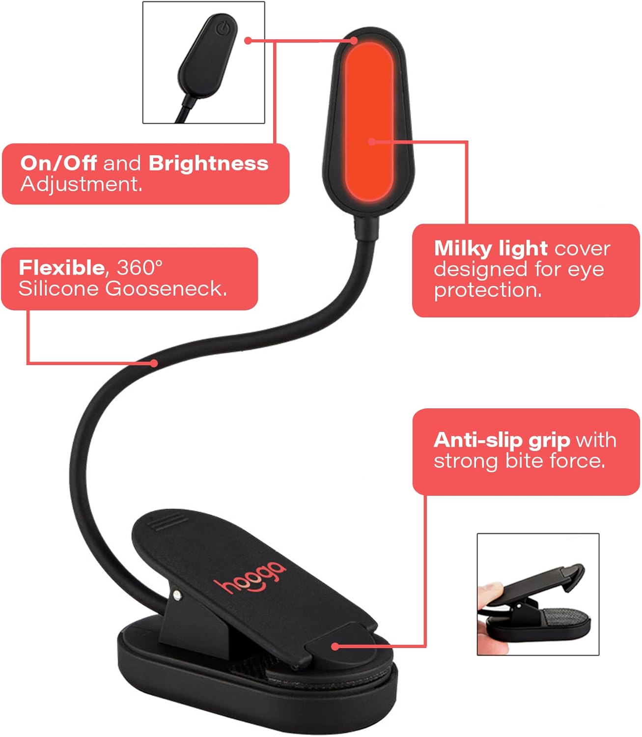 Rechargeable Red Book Reading Light Eye Protection Clip encalife