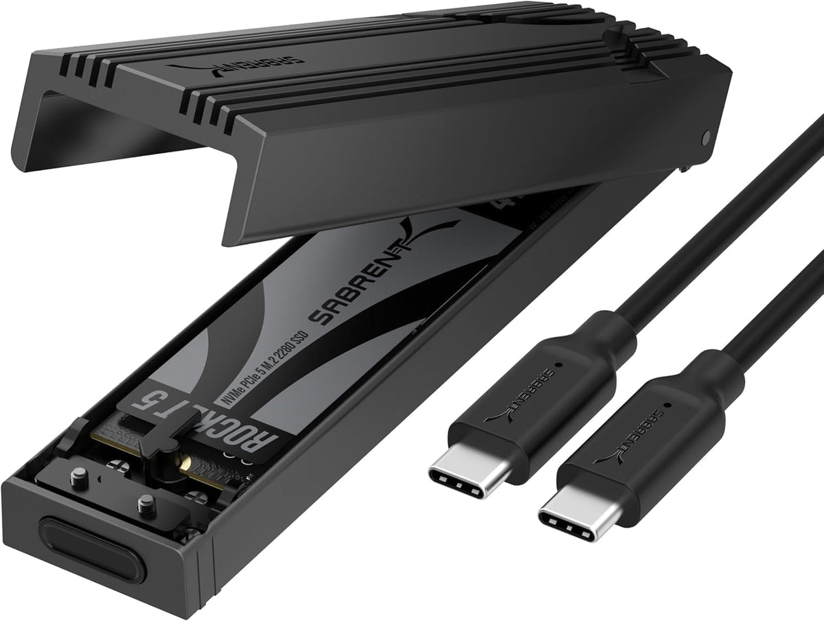 Tool free M.2 SSD enclosure with aluminum cooling design