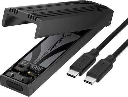 Tool free M.2 SSD enclosure with aluminum cooling design
