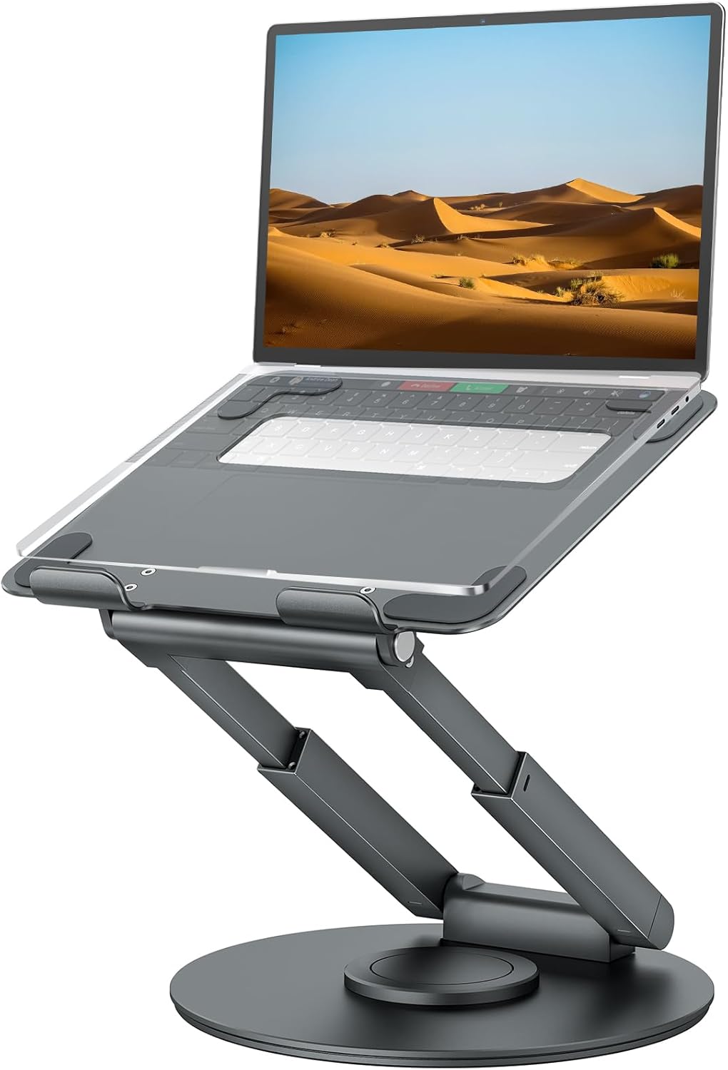 EncaLife standing laptop stand with telescopic height adjustment and 360 degree rotating base for ergonomic workspace
