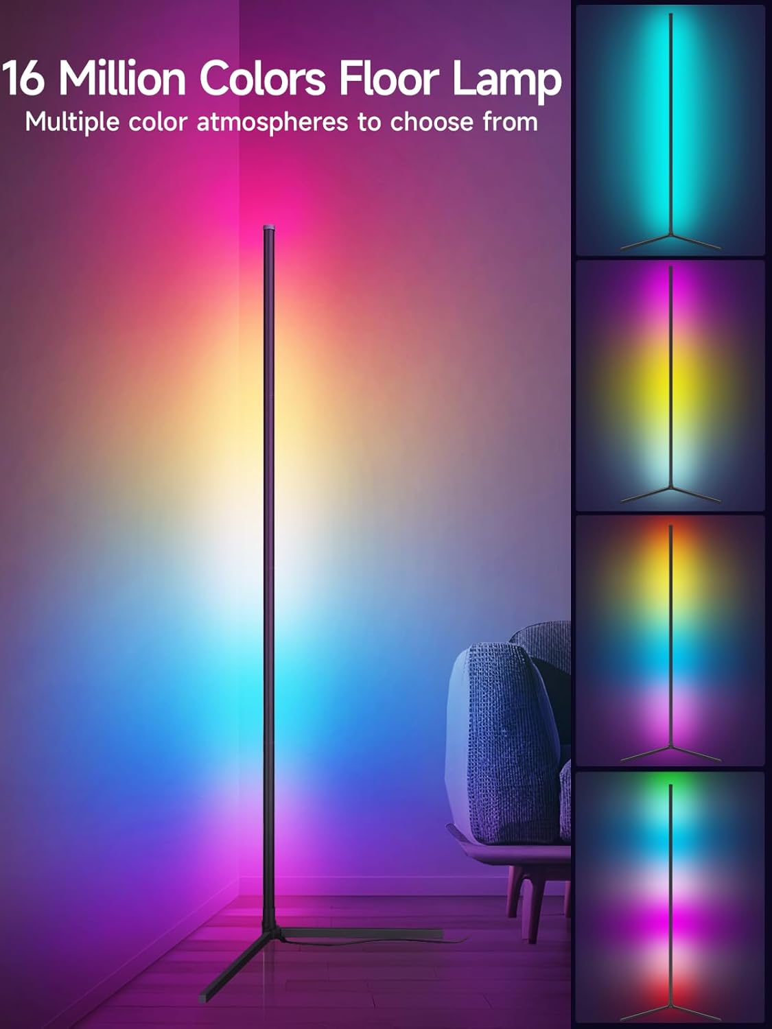 RGB Lighting Corner Floor Lamp for Gaming Room encalife
