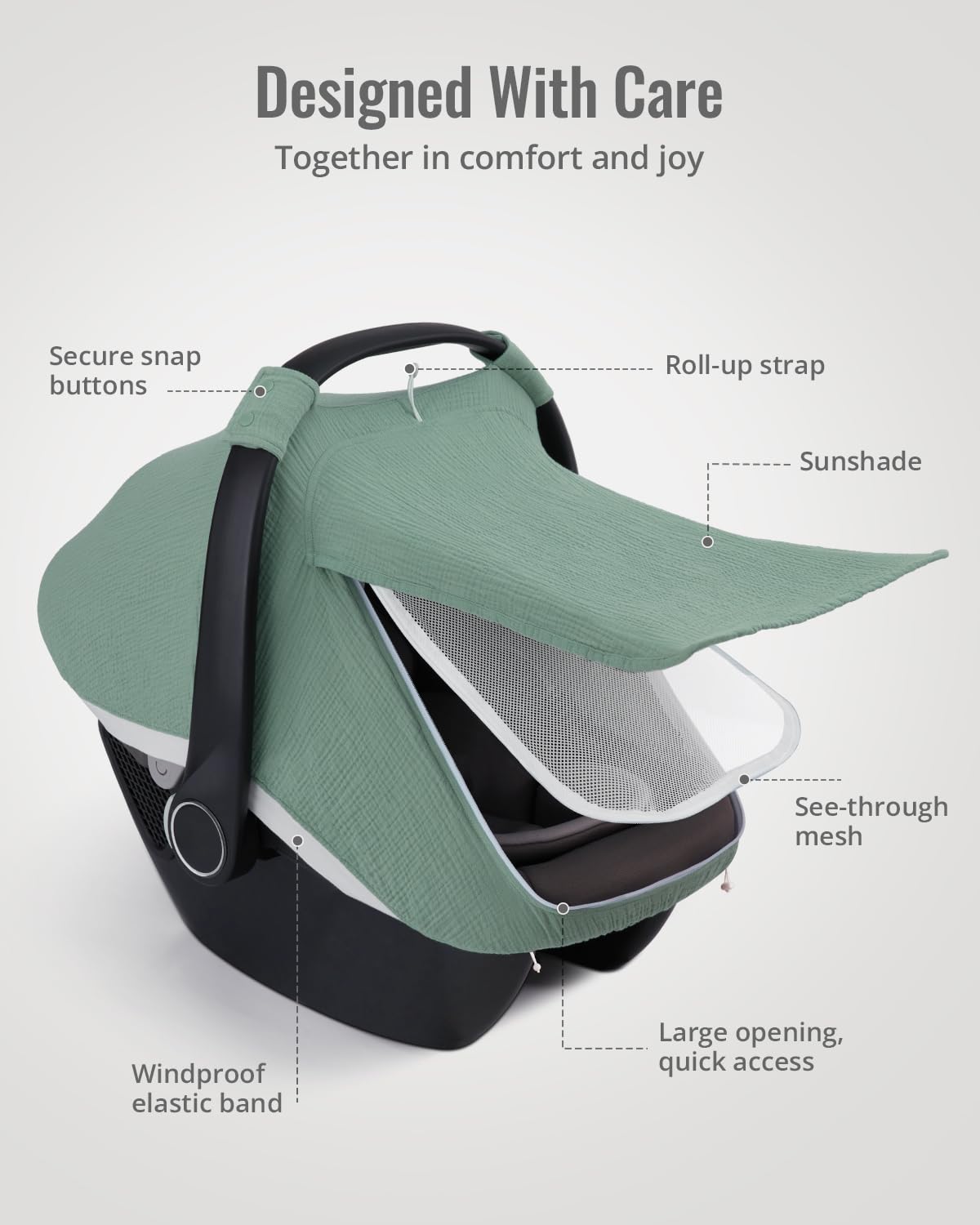 Breathable Baby Car Seat Canopy Cover Muslin Green encalife