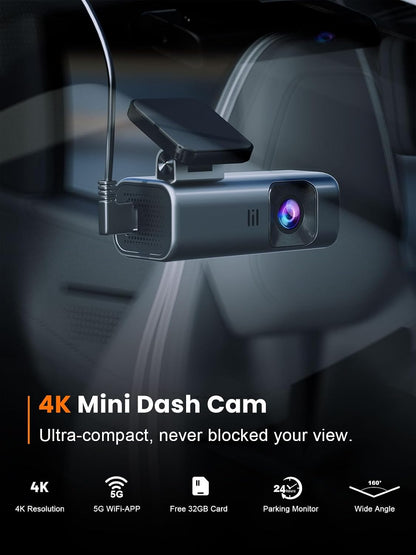 4K Dash Cam Front With 5GHz WiFi Recording encalife