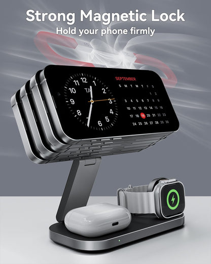 Foldable Qi2 25W Three-Device Fast Charging Station encalife