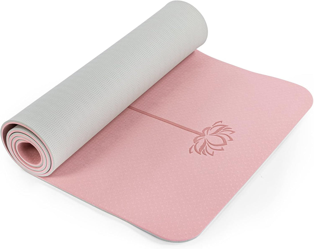 Eco-friendly non-slip yoga mat with 6mm cushioning, double-sided grip surface, anti-tear TPE material, and carry bag for yoga, Pilates, and home workouts.